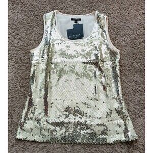 Naeem Khan Timeless Sleeveless Tank Top Gold Sequin Lined Women's Size 14 New